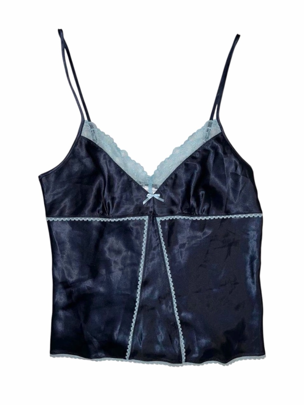 Victoria's Secret Navy Satin Camisole with Light Blue Lace